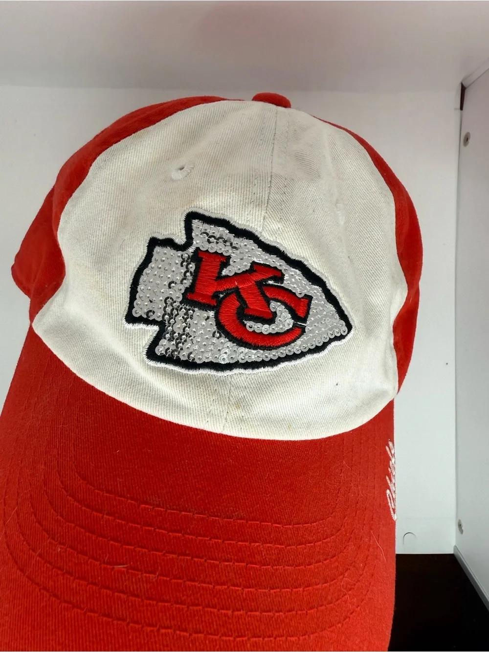 NFL Women’s Red and White Sequin Chiefs Hat